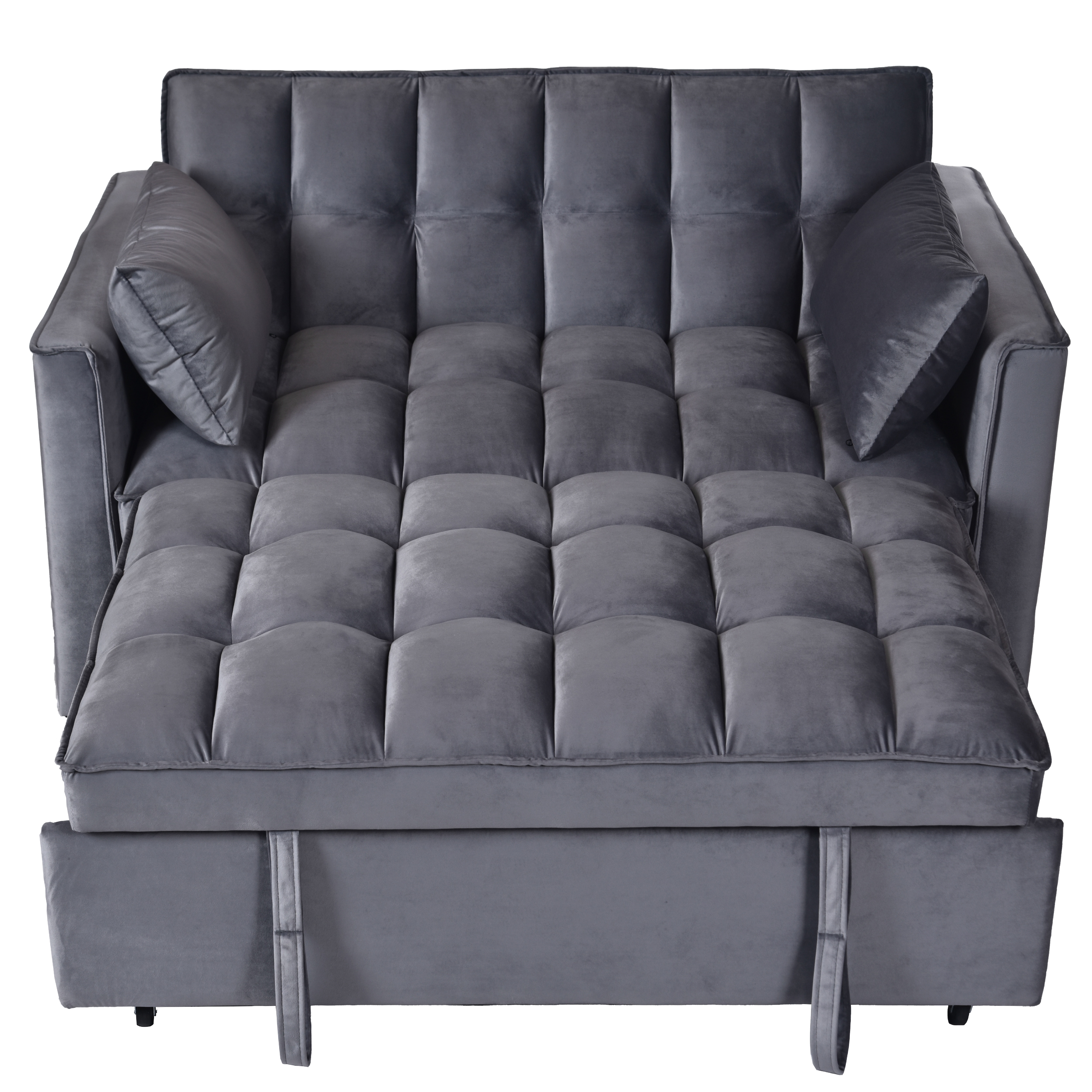 Convertible Sofa Bed, 3-in-1 Velvet Sleeper Sofa Couch With Pullout Bed, Pull Out Couch With Side Pockets And Adjustable Backrest, Sectional Sofa For Living Room, Grey, Made In Vietnam_maomaolike.com